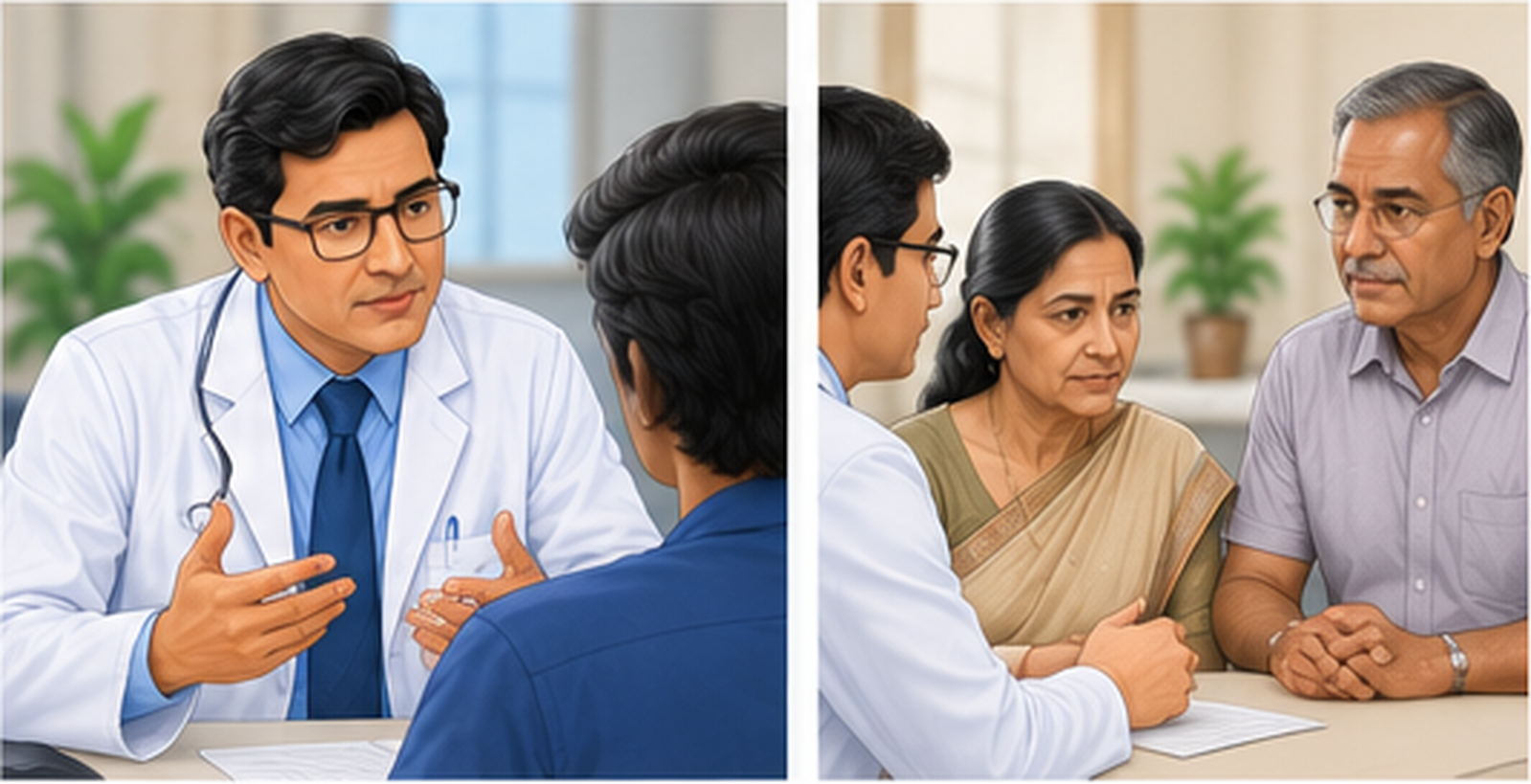Illustration of a patient discussing care with a doctor