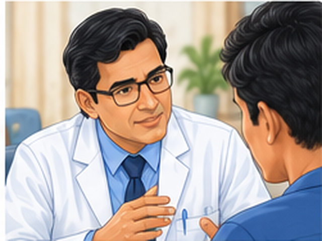 Illustration of a patient discussing care with a doctor
