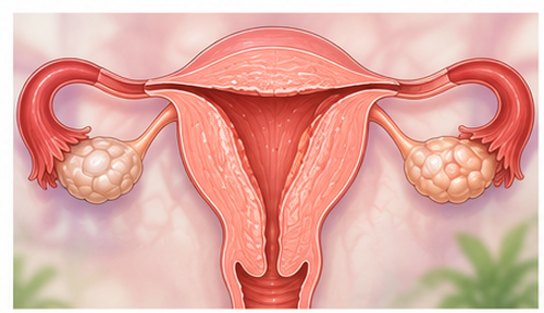 Illustration of the uterus, endometrium, fallopian tubes and ovaries