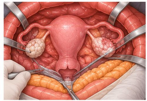 Illustration of surgery involving the reproductive organs
